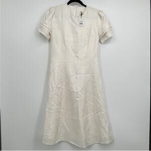 Lisou Camile 100% Silk A Line Skater Short Sleeve Dress Off White Women NEW 4